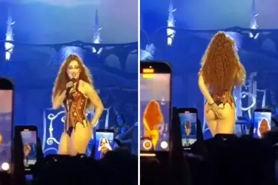 Tanga giydiğini unutan şarkıcı dev ekranda kendini görünce ne yapacağını şaşırdı