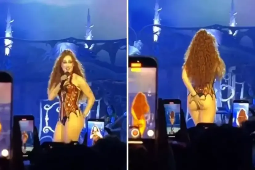 Tanga giydiğini unutan şarkıcı dev ekranda kendini görünce ne yapacağını şaşırdı